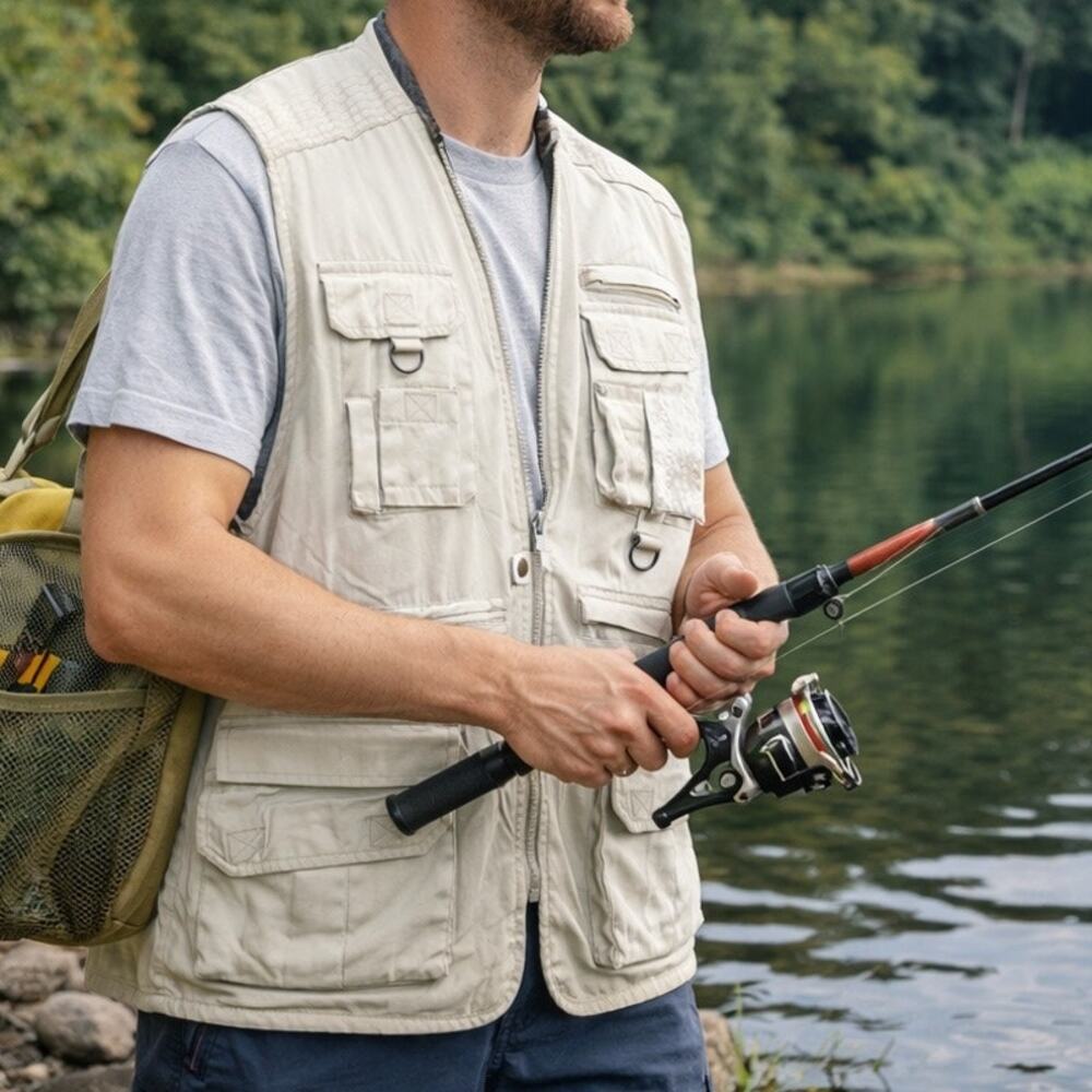 ORVIS Fishing Hunting Vest Jacket Mens Large Beige Canvas Sportsman Outdoors Vtg